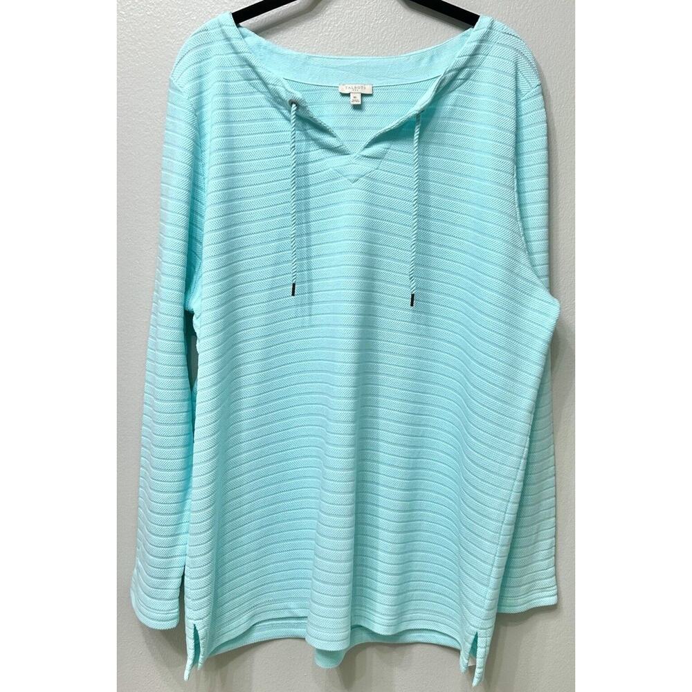 Talbots Top Women’s XL Aqua Blue 100% Cotton Ribbed Long Sleeve Pullover Soft